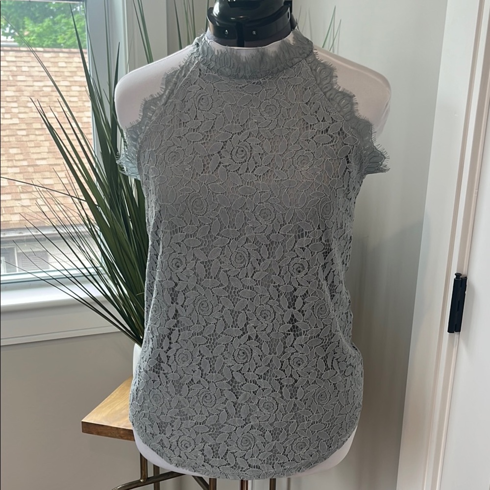 Elegant Lace Halter Top - Gray